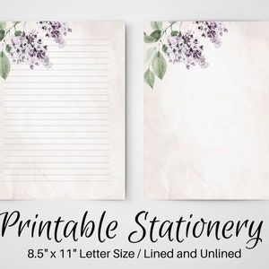Lilac PRINTABLE Notes, Floral Letter Writing Paper, Letter