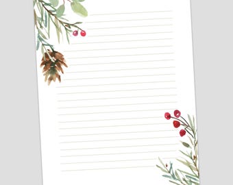 Pinecone Christmas Printable Stationery – Winter Writing Paper, Lined & Unlined Holiday Letter Pages for Notes and Penpals