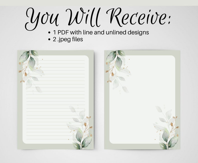 PRINTABLE Notes Botanical Letter Writing Paper 8.5x11 Etsy