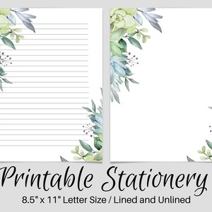 Notas IMPRIMIBLES, Papel para escribir cartas suculentas, 8.5x11, Página de diario sin líneas, Papelería forrada, Juego de escritura, Papel de notas en blanco, Amigo por correspondencia