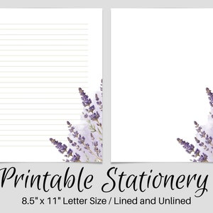 Lavender PRINTABLE Stationery, Printable Stationary, Printable Writing Paper, Botanical Letter Writing Paper, Writing Set, Notepaper, Penpal