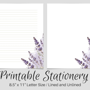Papelería IMPRIMIBLE de lavanda, papelería imprimible, papel de escritura imprimible, papel de escritura de cartas botánicas, juego de escritura, papel de notas, amigo por correspondencia