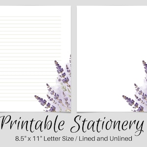 Lavender PRINTABLE Stationery, Printable Stationary, Printable Writing Paper, Botanical Letter Writing Paper, Writing Set, Notepaper, Penpal