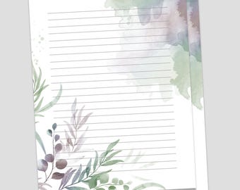 PRINTABLE Stationery Lined Notes, Botanical Letter Writing Paper, Unlined Journal Page, Floral Writing Set, Flower Notepaper Sheets, Penpal
