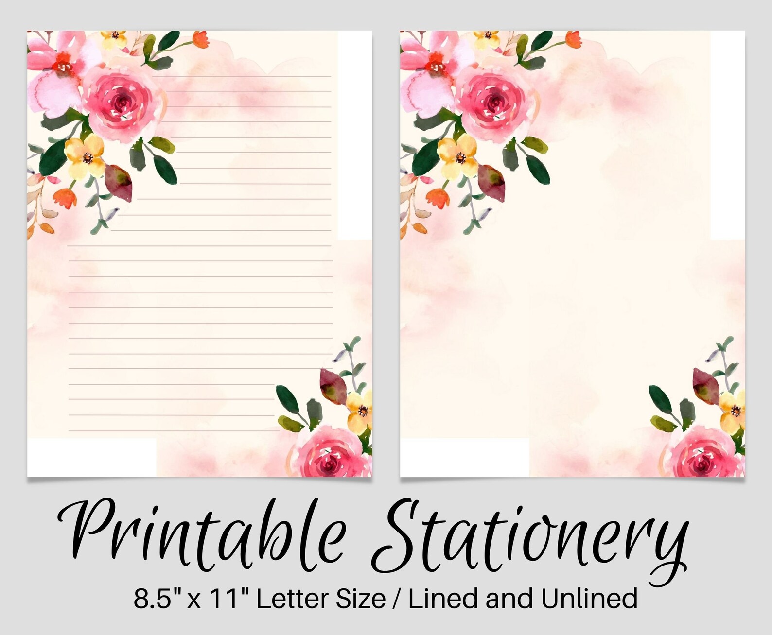 Rose Printable Stationary PRINTABLE Stationery Printable - Etsy