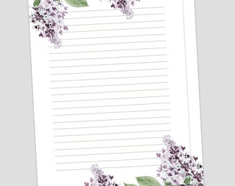Lilac Printable Stationery – Floral Writing Paper Set, Lined and Unlined Letter Pages for Notes, Journals and Penpals