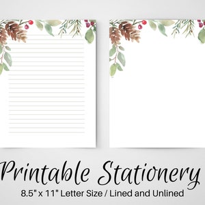 Notas IMPRIMIBLES, papel para escribir cartas navideñas, 8,5 x 11, página de diario sin líneas, papelería con líneas, juego de escritura, papel para notas, amigo por correspondencia, piñas