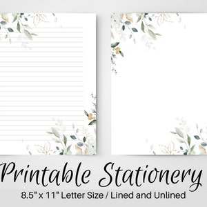 Black and White Floral Lined Paper, Printable Stationery Paper