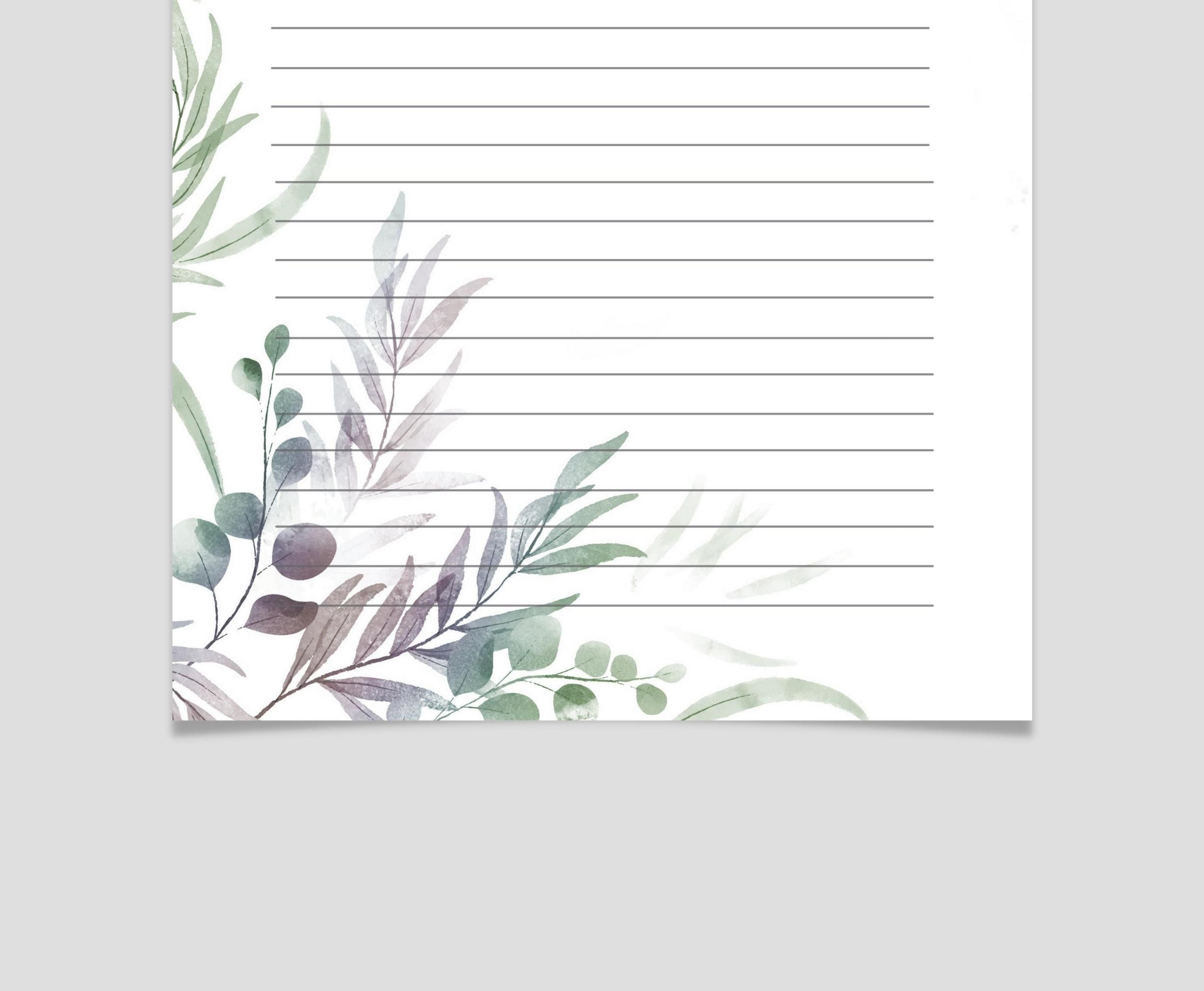 PRINTABLE Stationery Lined Notes, Botanical Letter Writing Paper, 8 ...