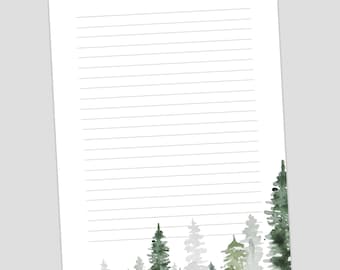 Letter Writing Paper, Forest PRINTABLE Stationery,  Unlined Journal Page, Lined Writing Set, Notepaper Sheets, Penpal Notes, Snail Mail