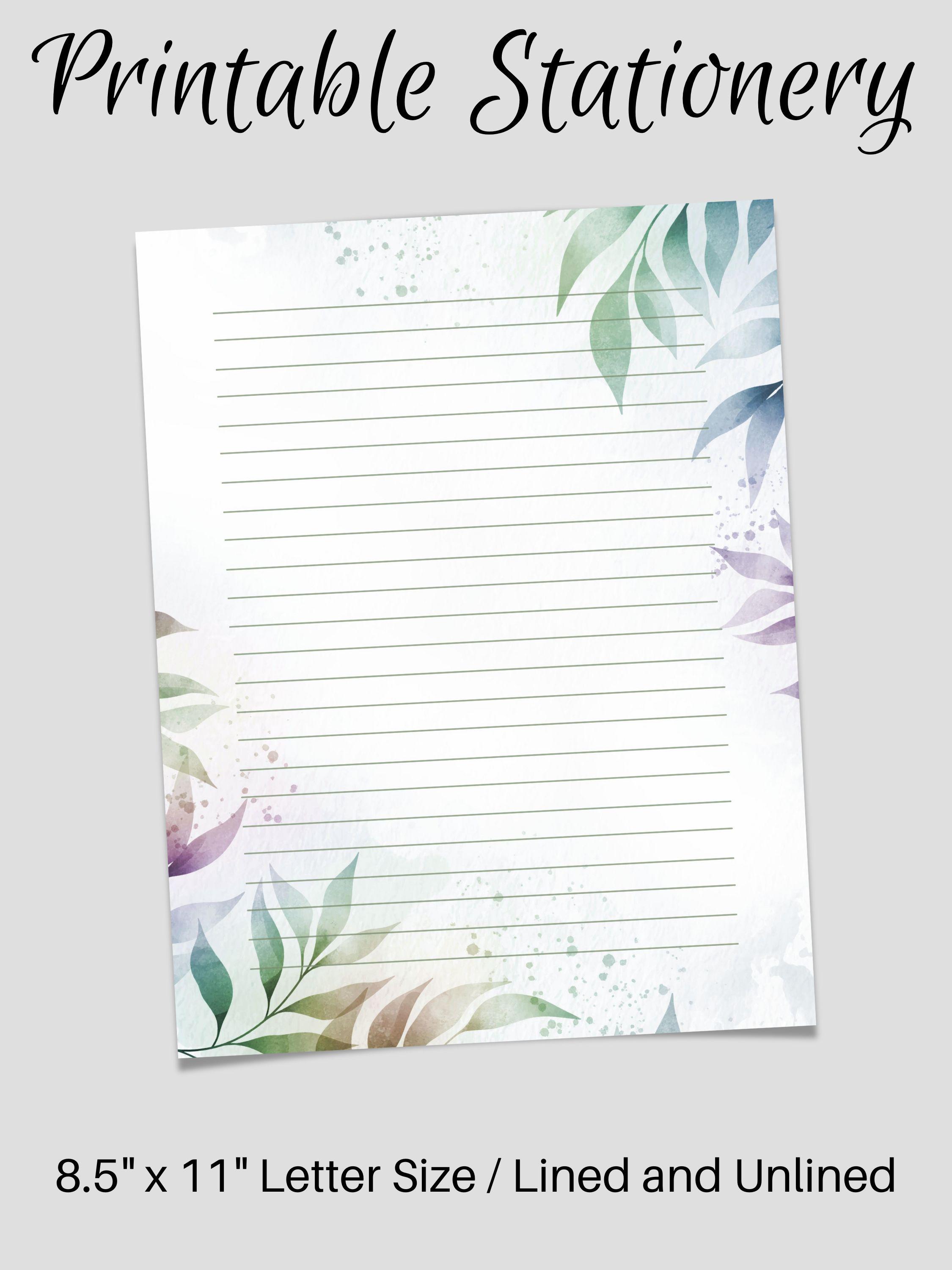 Note Paper For Letters PRINTABLE Stationery Lined Notes, Botanical Letter Writing Paper, 8 ...