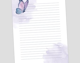 Purple Butterfly Printable Writing Paper, PRINTABLE Stationery, Printable Stationary, Letter Writing Paper, Writing Set, Notepaper, Penpal