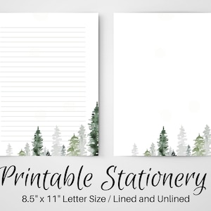 Letter Writing Paper, Forest PRINTABLE Stationery,  Unlined Journal Page, Lined Writing Set, Notepaper Sheets, Penpal Notes, Snail Mail