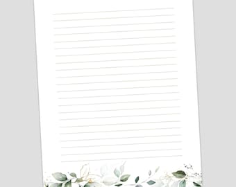 Printable Botanical Stationery Set – Elegant Floral Writing Paper, Lined and Unlined Letter Pages for Journaling