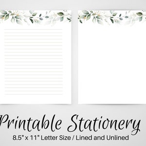 Notas para impressão, papel para escrever cartas botânicas, 8,5 x 11, página de diário sem forro, estacionário forrado, conjunto de escrita, papel para cartas, amigo por correspondência