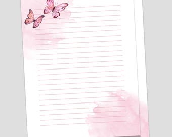 Pink Butterfly Printable Writing Paper, PRINTABLE Stationery, Printable Stationary, Letter Writing Paper, Writing Set, Notepaper, Penpal