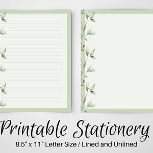 Notas IMPRIMÍVEIS, papel para escrever cartas botânicas, 8,5 x 11, página de diário sem forro, papelaria com forro em branco, conjunto de escrita, papel para cartas, memorando por correspondência