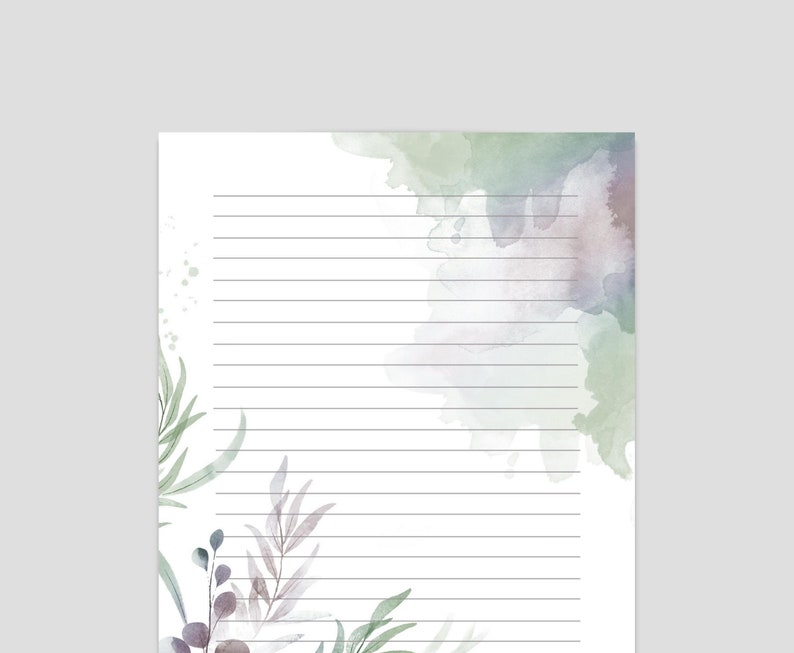 PRINTABLE Stationery Lined Notes, Botanical Letter Writing Paper ...