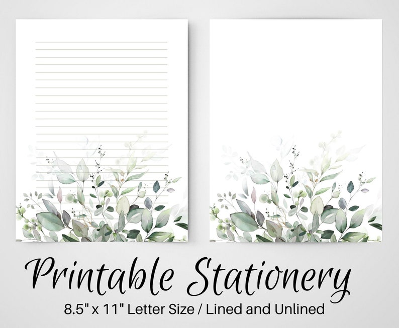 PRINTABLE Notes, Botanical Letter Writing Paper, 8.5x11, Unlined ...