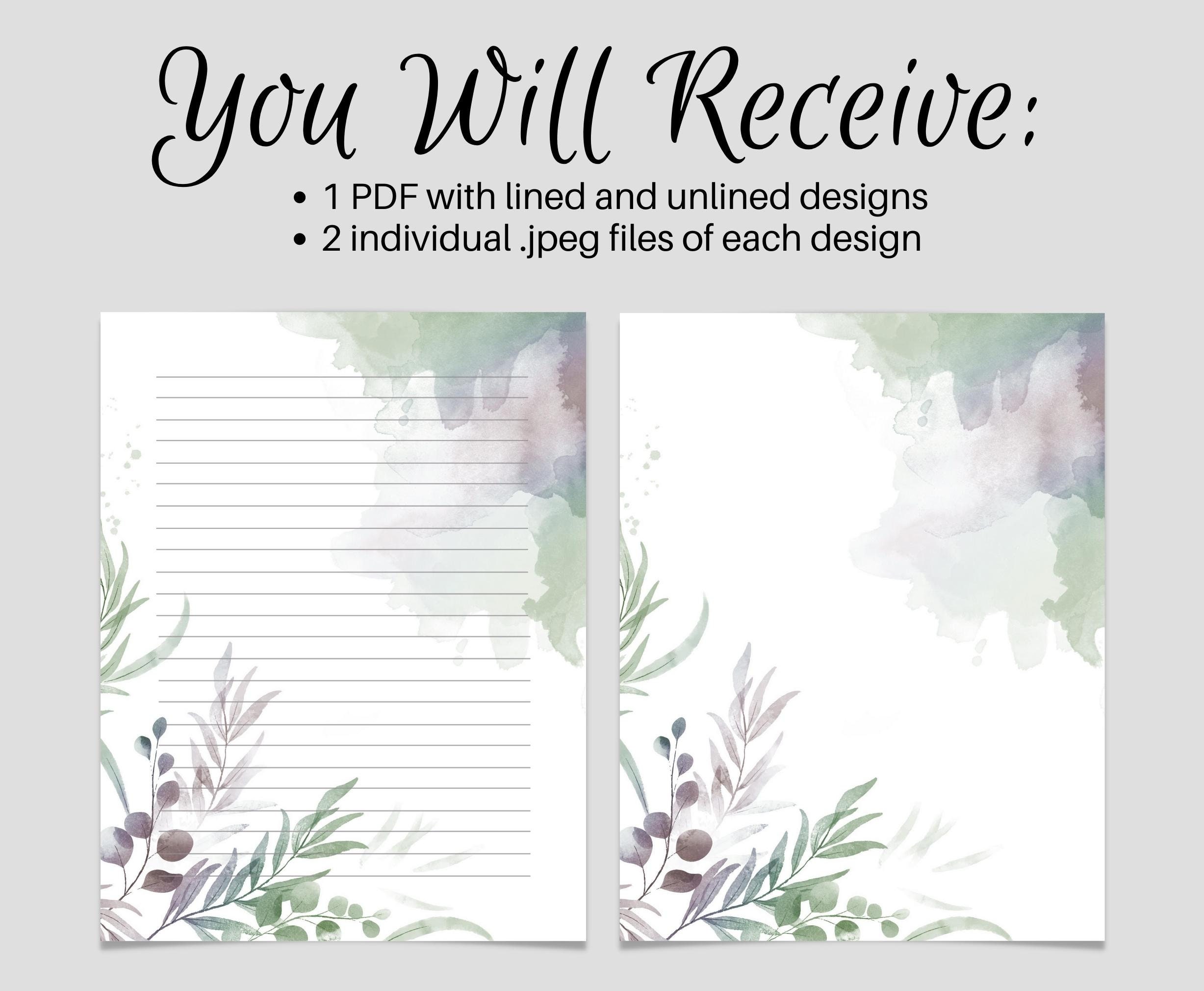 PRINTABLE Stationery Lined Notes, Botanical Letter Writing Paper ...