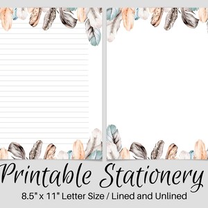 PRINTABLE Stationery, Feather Printable Stationary, Watercolor Printable Writing Paper, Letter Writing Paper, Writing Set, Notepaper, Penpal