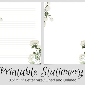 Papelería IMPRIMIBLE, Papelería imprimible de flor blanca, Papel de escritura imprimible, Papel de escritura de cartas, Papel de notas floral de juego de escritura, Amigo por correspondencia