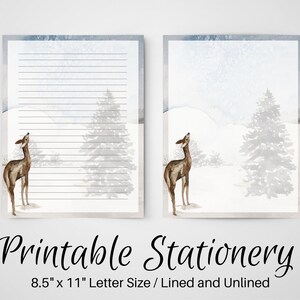 PRINTABLE Notes, Christmas Letter Writing Paper, 8.5x11, Unlined Journal Page, Lined Stationary, Writing Set, Notepaper, Penpal, Winter Tree