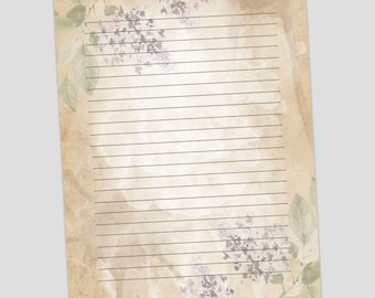 PRINTABLE Notes, Floral Letter Writing Paper, Letter Writing Set, 8.5x11, Unlined Journal Page, Lined Stationary,  Vintage Notepaper, Penpal