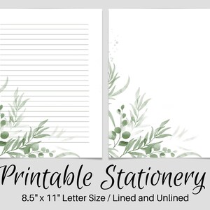 Notas forradas de papelaria para impressão, papel para escrever cartas botânicas, 8,5 x 11, página de diário sem forro, conjunto de escrita floral, papel para cartas de flores, amigo por correspondência