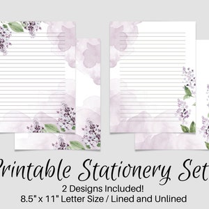 Notas IMPRIMIBLES, Papel para escribir cartas florales, Juego de escritura de cartas, 8.5x11, Página de diario sin líneas, Papelería forrada, Papel de acuarela, Amigo por correspondencia