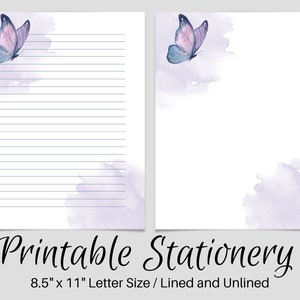 Purple Butterfly Printable Writing Paper, PRINTABLE Stationery, Printable Stationary, Letter Writing Paper, Writing Set, Notepaper, Penpal