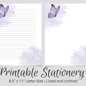 Purple Butterfly Printable Writing Paper, PRINTABLE Stationery, Printable Stationary, Letter Writing Paper, Writing Set, Notepaper, Penpal