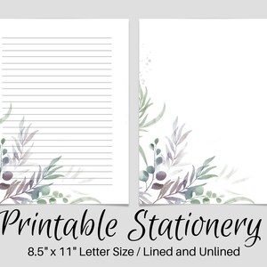 Notas forradas de papelaria para impressão, papel para escrever cartas botânicas, 8,5 x 11, página de diário sem forro, conjunto de escrita floral, papel para cartas de flores, amigo por correspondência