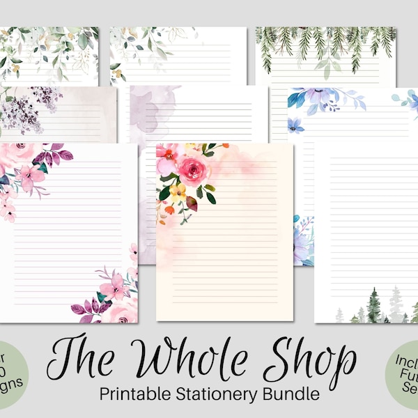 Whole Shop PRINTABLE Stationery Bundle, Printable Stationary, Printable Writing Paper, Letter Writing Paper, Writing Set, Notepaper, Penpal,