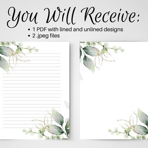 PRINTABLE Notes, Botanical Letter Writing Paper, 8.5x11, Unlined ...
