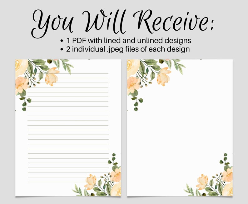 Flower PRINTABLE Stationary PRINTABLE Stationery Printable Etsy Canada