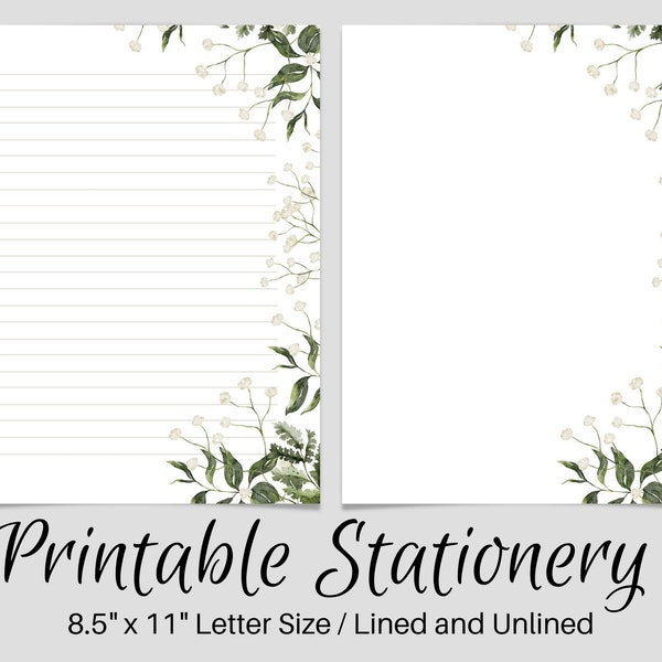 PRINTABLE Stationery, White Flower Printable Stationary, Printable Writing Paper, Letter Writing Paper, Writing Set Floral Notepaper, Penpal