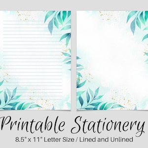 Notas pautadas de papelaria para impressão, papel para escrever cartas botânicas, 8,5 x 11, página de diário sem forro, conjunto de escrita, papel para cartas de folhas tropicais, amigo por correspondência