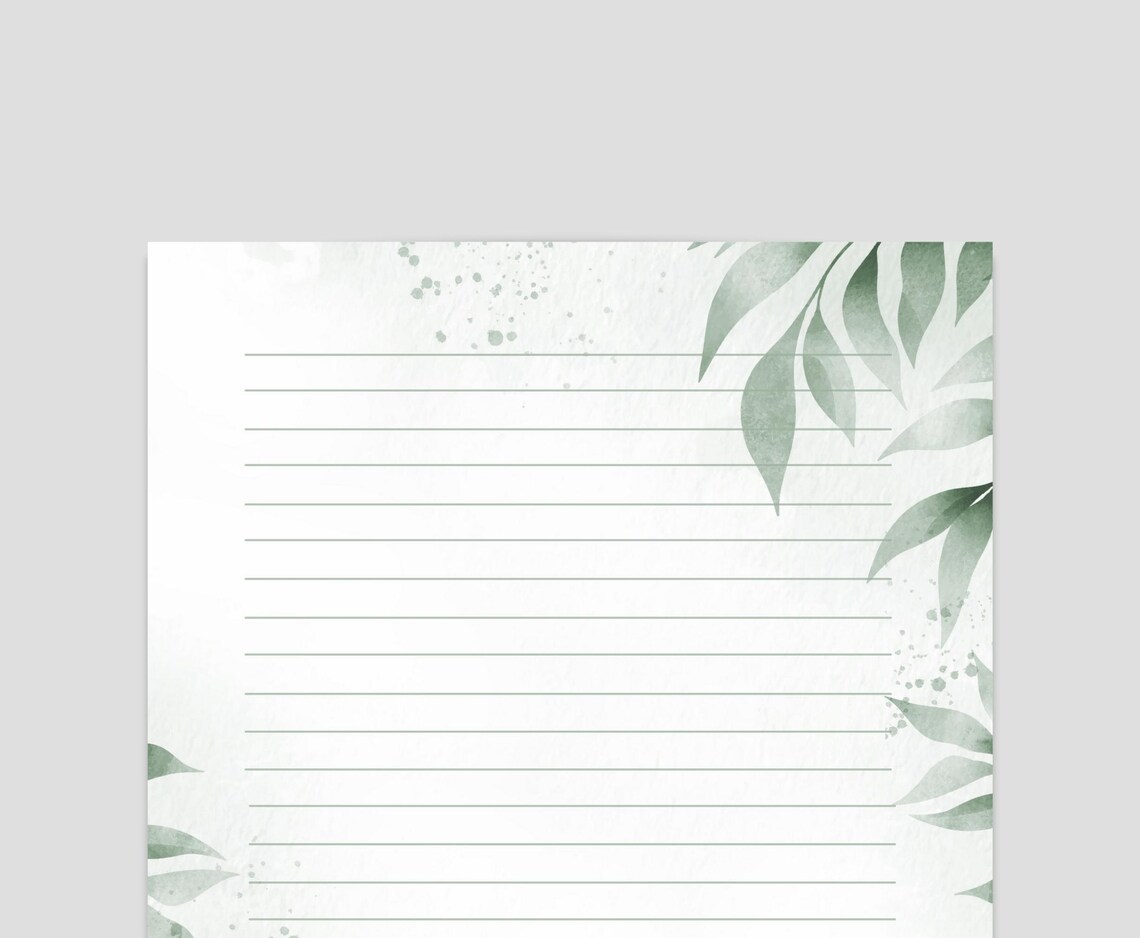 PRINTABLE Stationery Lined Notes, Botanical Letter Writing Paper, 8 ...