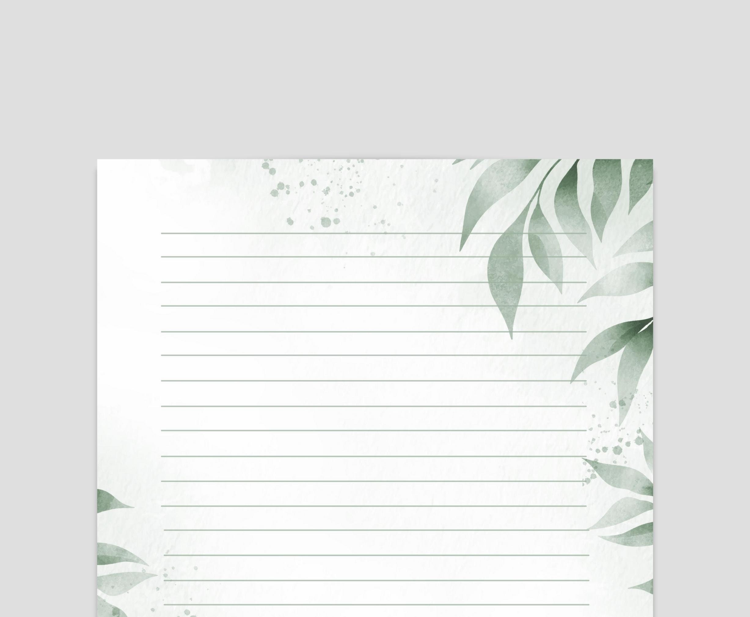 PRINTABLE Stationery Lined Notes, Botanical Letter Writing Paper, 8.5x11, Unlined Journal Page ...