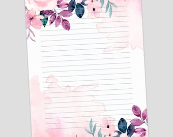 Printable Floral Stationery Set – Elegant Flower Writing Paper, Lined and Unlined Letter Pages for Notes, Journals & Penpals