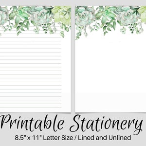 Papelería IMPRIMIBLE suculenta, papelería IMPRIMIBLE, papel de escritura imprimible, papel de escritura de cartas de hoja, juego de escritura, papel de notas, amigo por correspondencia,