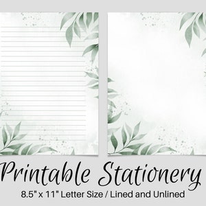 Papelería IMPRIMIBLE Notas forradas, Papel de escritura de cartas botánicas, 8.5x11, Página de diario sin líneas, Juego de escritura, Papel de notas de hojas tropicales, Amigo por correspondencia