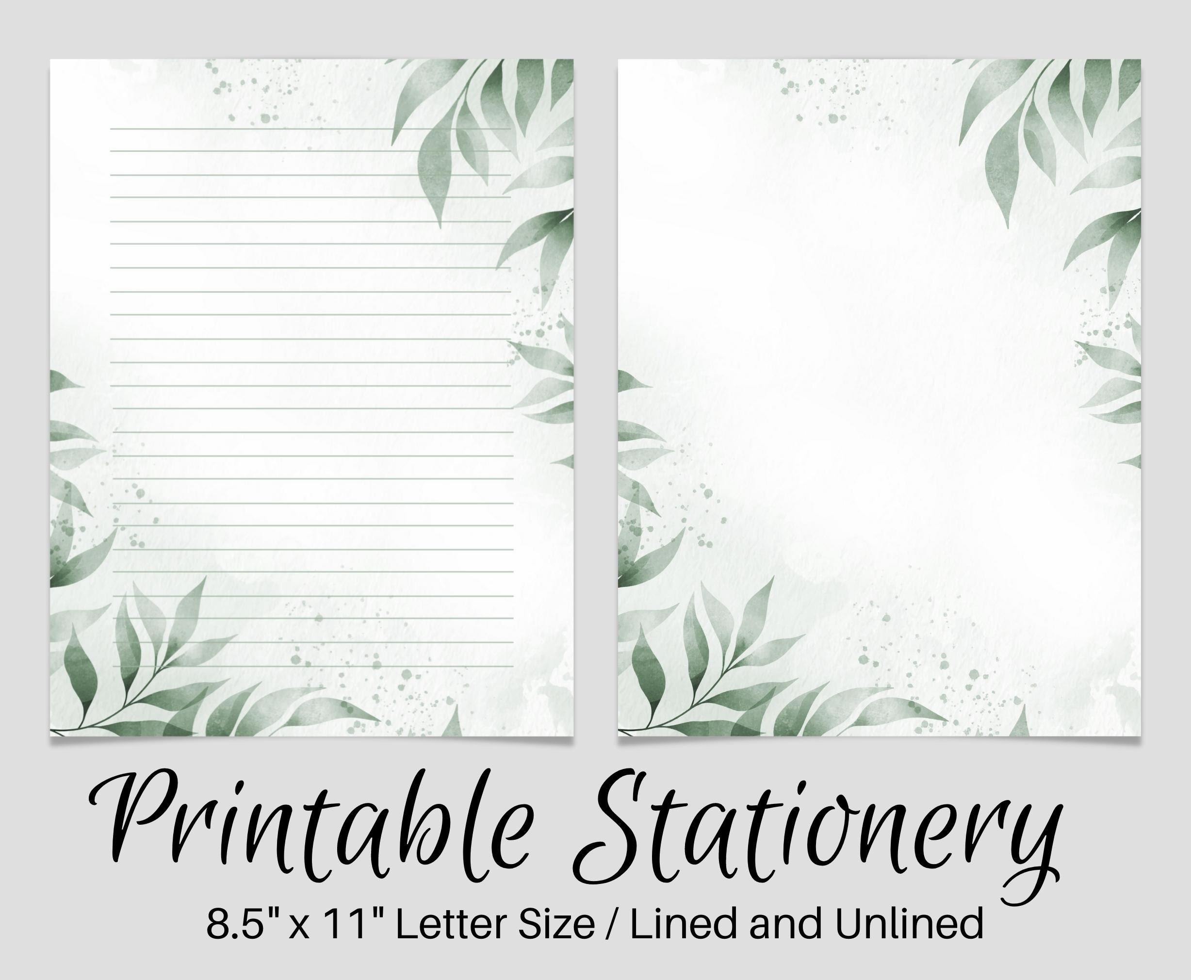 PRINTABLE Stationery Lined Notes, Botanical Letter Writing Paper, 8.5x11, Unlined Journal Page ...