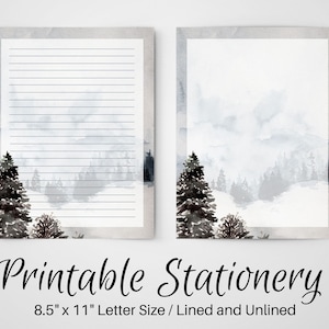 PRINTABLE Notes, Christmas Letter Writing Paper, 8.5x11, Unlined Journal Page, Lined Stationary, Writing Set, Notepaper, Penpal, Winter Tree