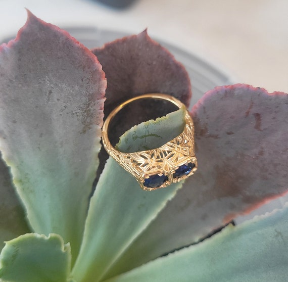 Double Sapphire Gold Ring - image 2