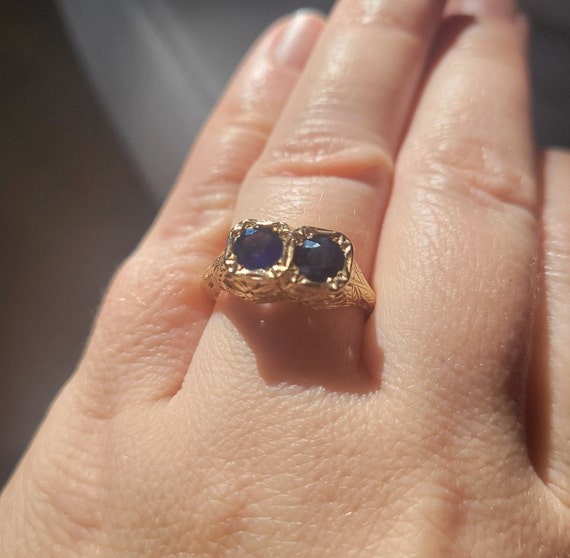 Double Sapphire Gold Ring - image 4