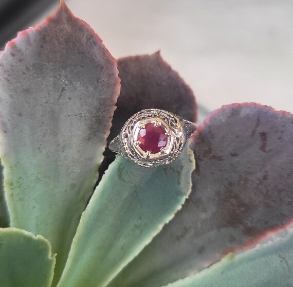 Round Ruby Ring Set in 18K White Gold - image 5