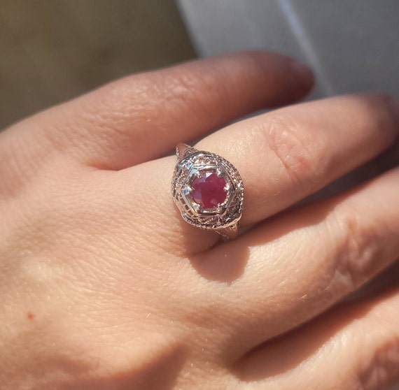Round Ruby Ring Set in 18K White Gold - image 2