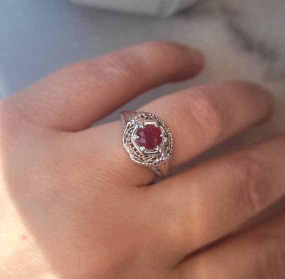Round Ruby Ring Set in 18K White Gold - image 3